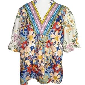 Unbranded Floral Multicolor V-Neck Women's Top